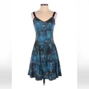 Wollner Woellner blue patterned a line mini dress, size P or small